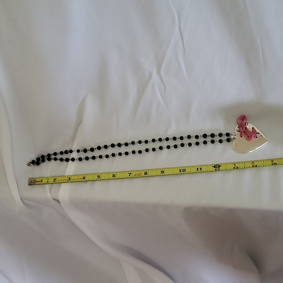 Metal Mirror Heart Necklace Pink ribbon black beads 15" 2004 Y2k Style - Picture 11 of 11